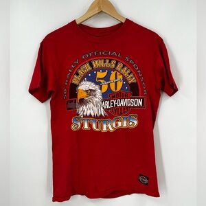 1990 Vintage Harley Davidson Sturgis Shirt 50th Anniversary Black Hills Red